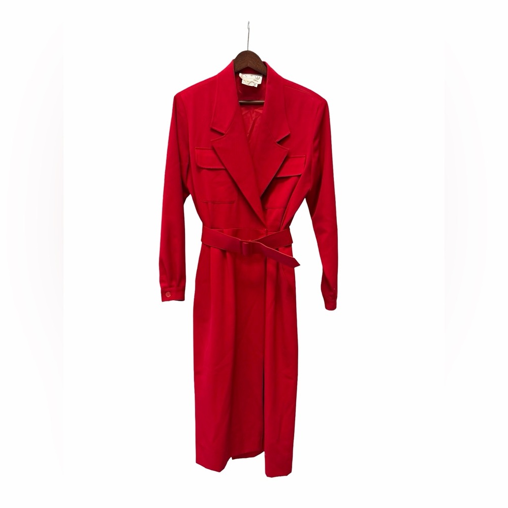 ✨ Neiman‎ Marcus Club M Red Wool Belted Trench Dress – Size 8 ✨